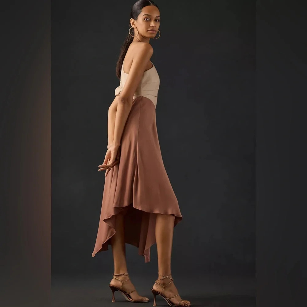 By Anthropologie Faux Leather One-Shoulder Asymmetrical Midi Dress - Picture 3 of 7